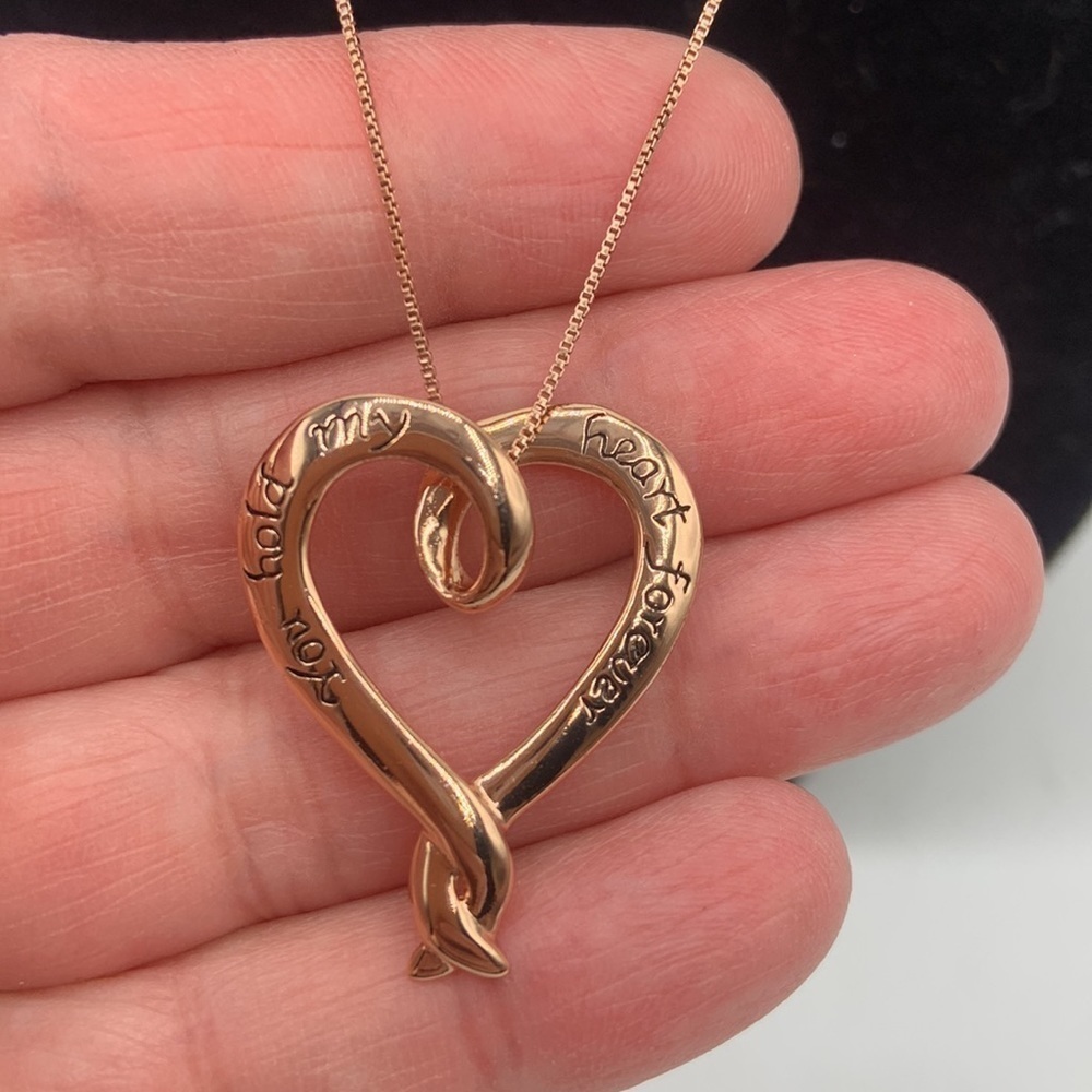 Rose Gold Open Heart Pendent "You Hold My Heart Forever" Necklace 18" New! - Picture 2 of 3